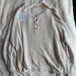 American Eagle Outfitters Cream Henley Scoop Neck Sweater